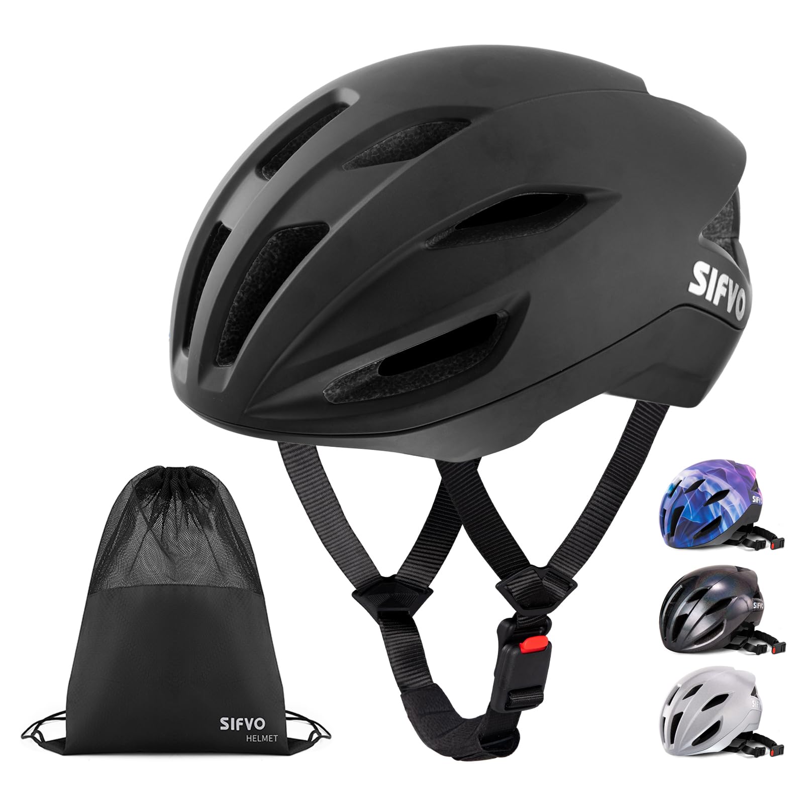 SIFVO Casco da bicicletta da corsa, per adulti, con fibbia magnetica, regolabile, 56-61 cm, leggero, per uomo e donna