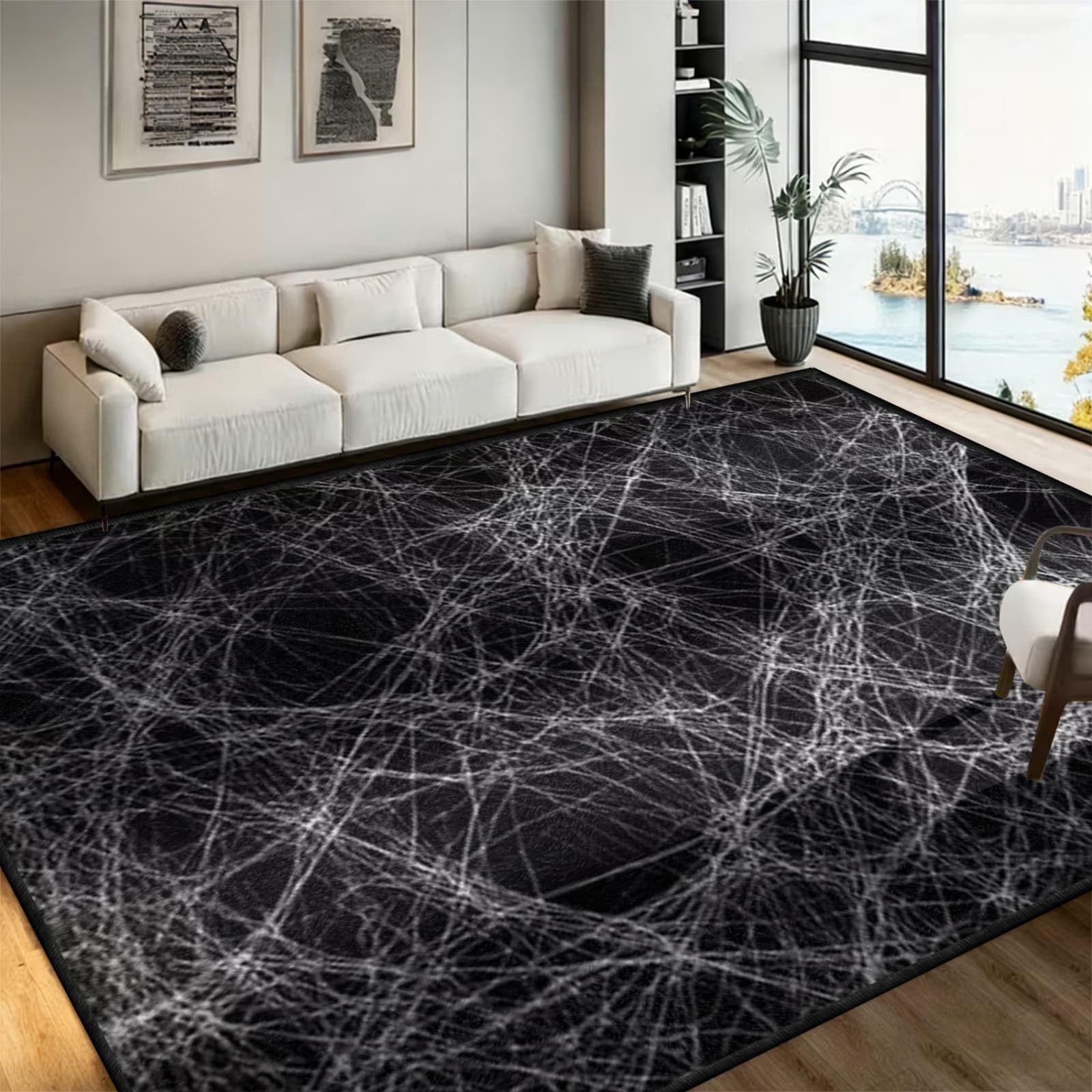 ZLXMN Abstract Spider Web Area Rug 70x140cm Dark Spooky Non-Slip Rugs