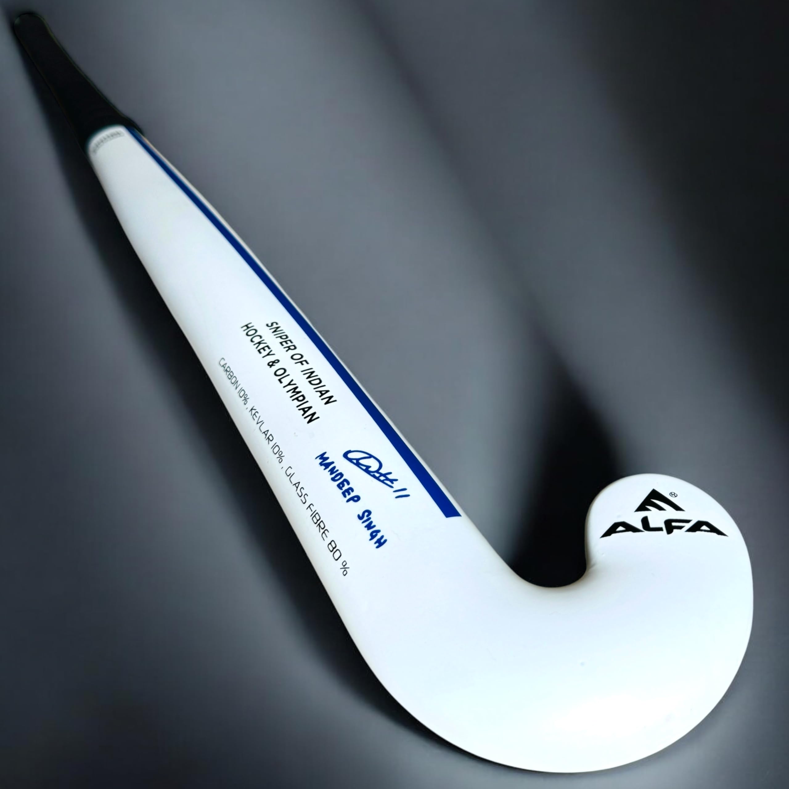A L F A MANDEEP Singh Edition Composite Hockey Stick (Low Bow, White-Blue, 37 INCHES) 1