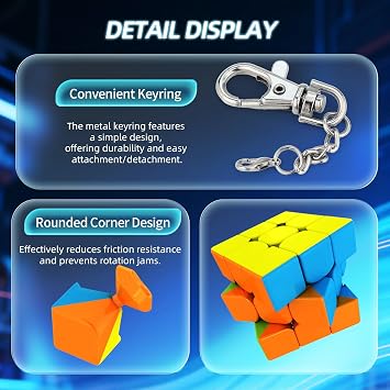 Moyu Keychain Cube, Mini Puzzle 3x3 Key Ring, 3by3 Small Sitckerless Speed Cube, 1.18 Inch