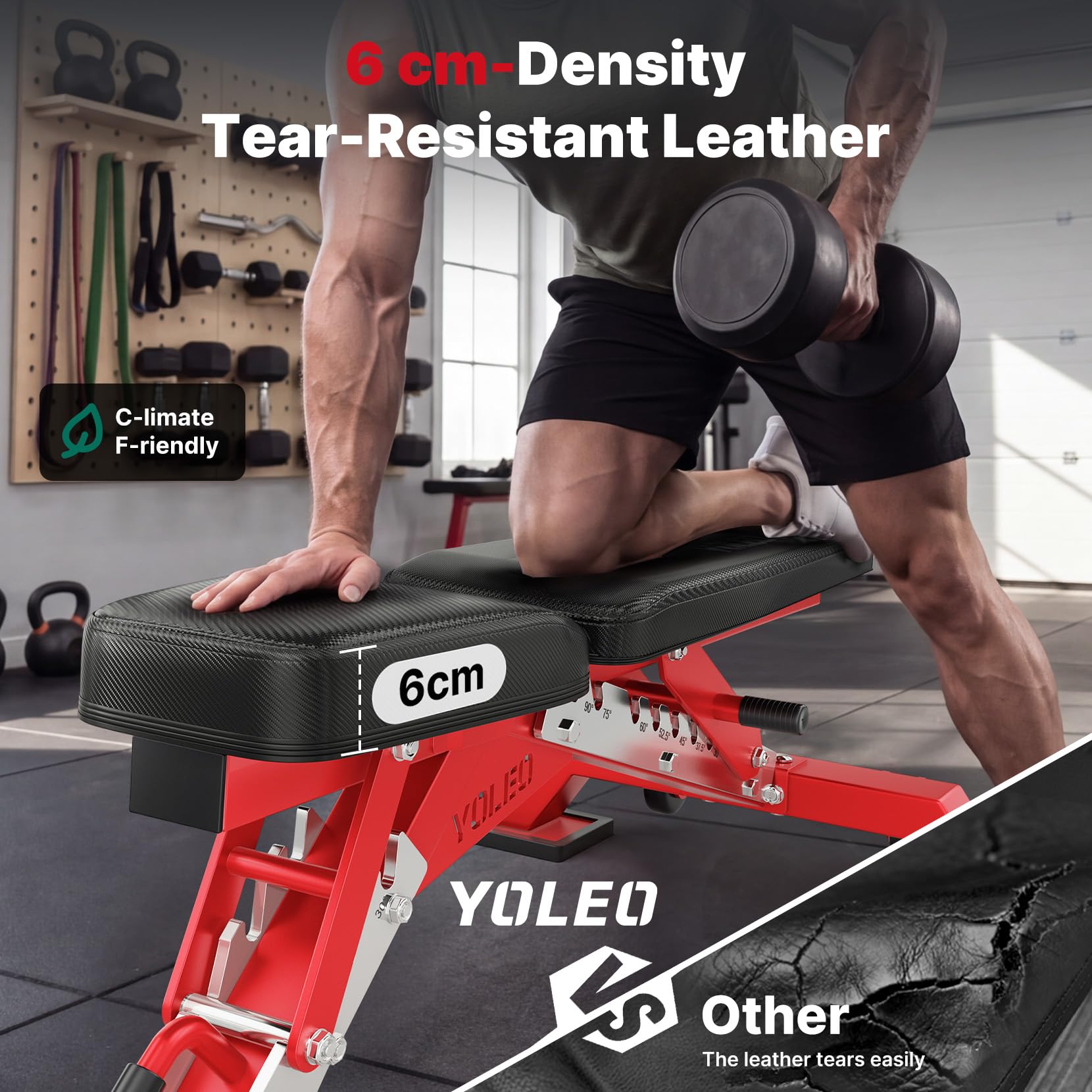 YOLEO Hantelbank Verstellbar bis 1050KG, ASTM-zertifizierte Fitnessbank für Home Gym, Schrägbank, Flachbank und Negativbank für Bankdrücken, 90% Vormontiert