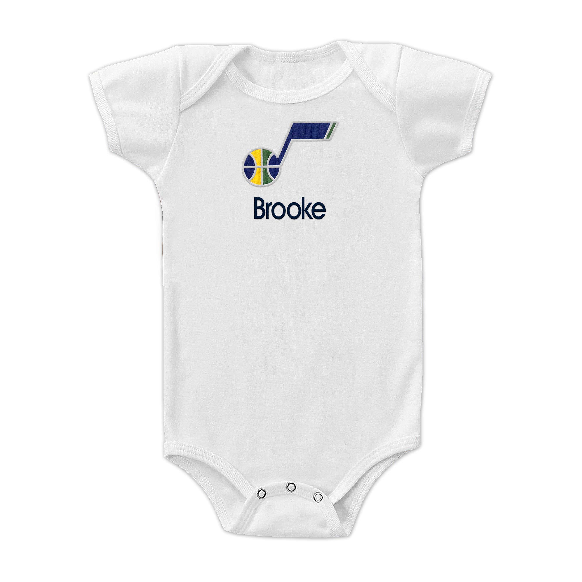 Utah Jazz Custom Baby Onesie - Personalized Baby Name Embroidery & Official NBA Team Logo, Envelope Neck, Cotton, Double-Stitched, Supersoft, NBA Baby Bodysuit (White, 0-3 months)