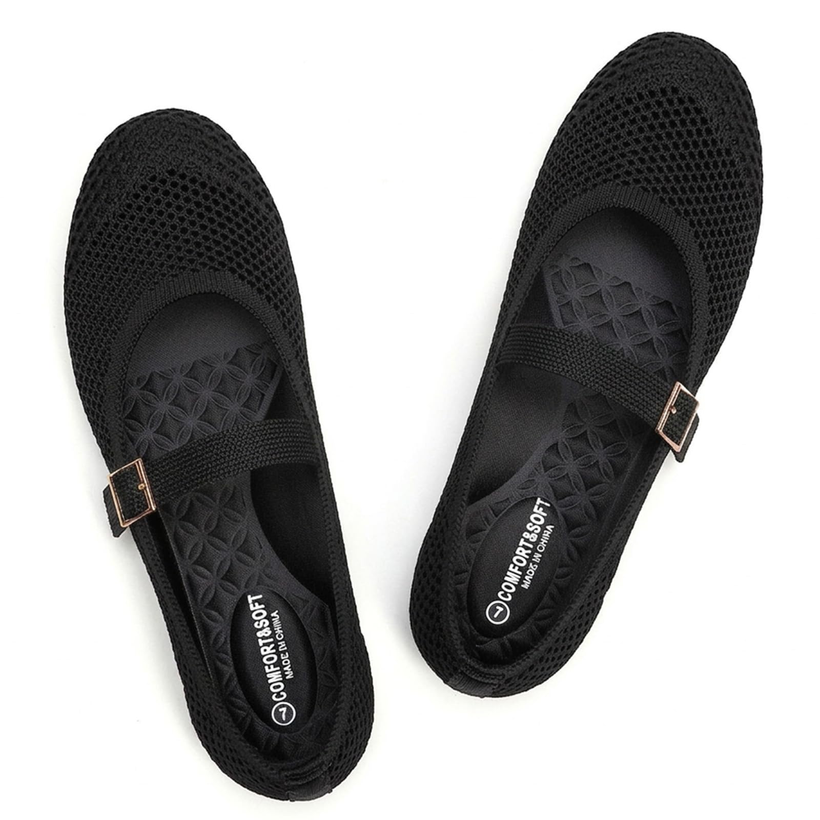 Frank Mully Women's Mary Jane Flats Comfortable Dressy Ballet Flats Casual Round Toe Slip On Washable Knitted Fabric Office Work Woman Shoes