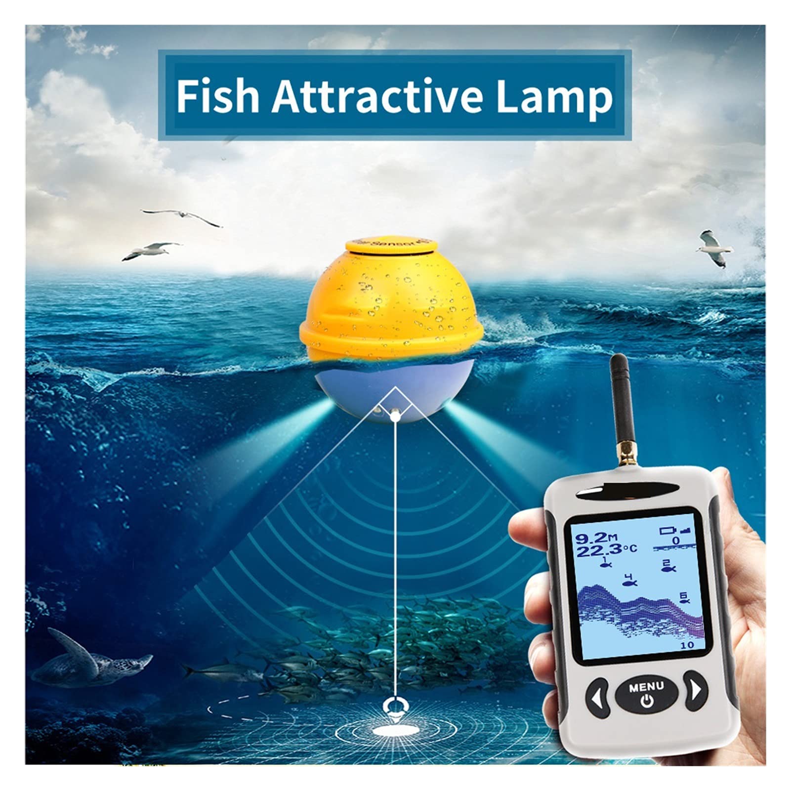 Ecoscandaglio Subacqueo, Finder di pesce portatile wireless 4 5M / 135FT. Allarme dell ecoscandaglio del sensore sonar for il lago fiume dell'oceano Pesca(FFW718)