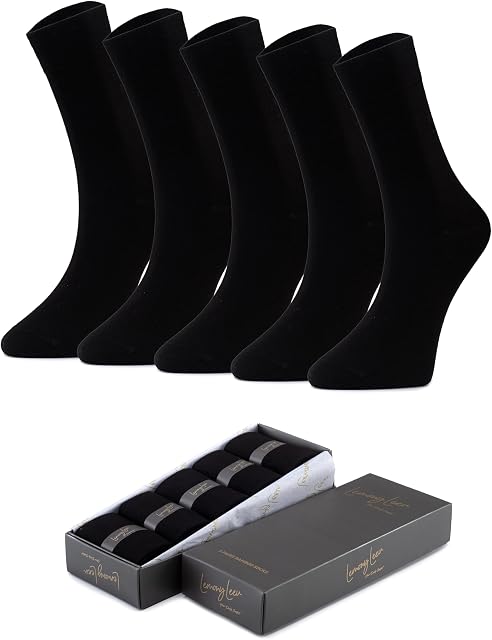 5 Pairs of Mens Bamboo Socks, Ultra Soft, Breathable, Odour Resistant, Oeko-Tex Certified, for Everyday Use, Black or Navy Blue, Bamboo Socks in Gift Box Size 6-11