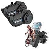Moman H2 Pro【2 Pack Carbon Fiber】 Motorcycle Intercom Headset with PMS1 Bike Motorcycle Phone Holder【Unobstructed Lens】