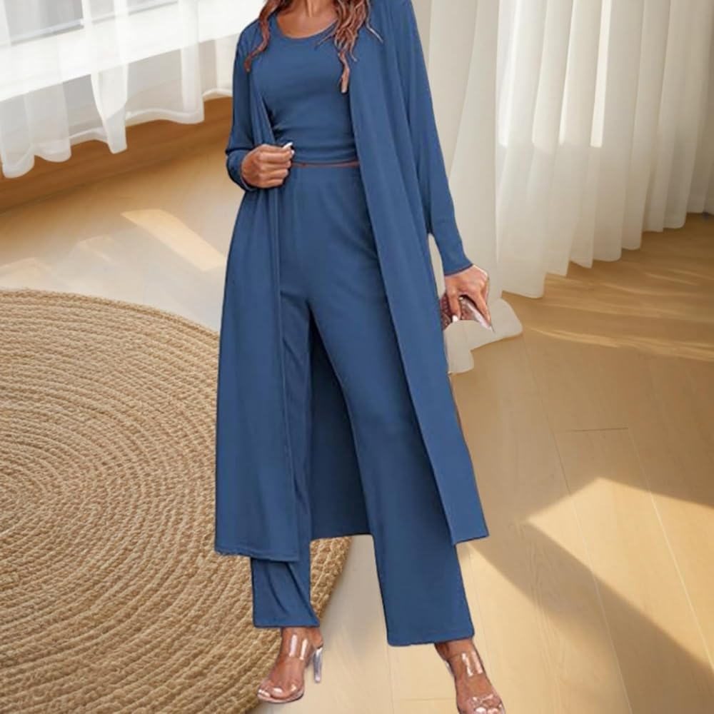 Women 3 Piece Knit Loungeset, Long Sleeve Cardigan