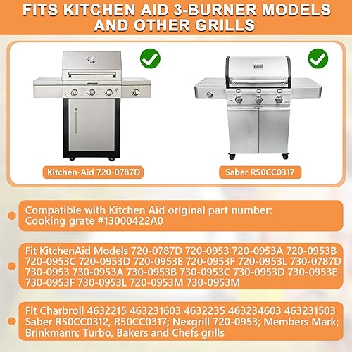 Miniatura 2 de Rejillas de parrilla para piezas de repuesto KitchenAid 720-0787D 720-0953 3 quemadores 720-0953A 730-0953, rejillas de cocción para Kitchen Aid