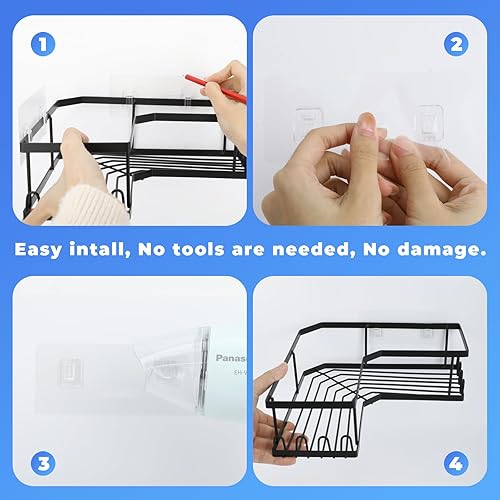 Miniatura 7 de Organizador de ducha esquinero, estantes de baño adhesivos colgantes, organizadores de baño y almacenamiento para ducha interior, accesorios de