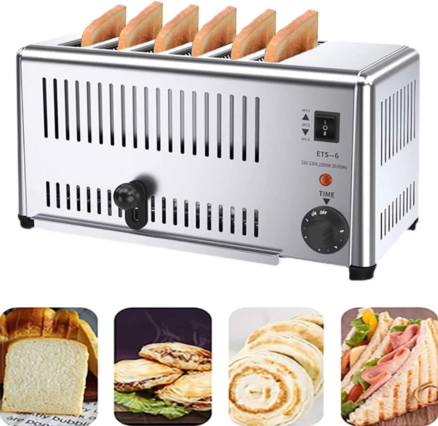 Toaster 6Slice Commercial Home Stainless Steel 5 Shade Settings