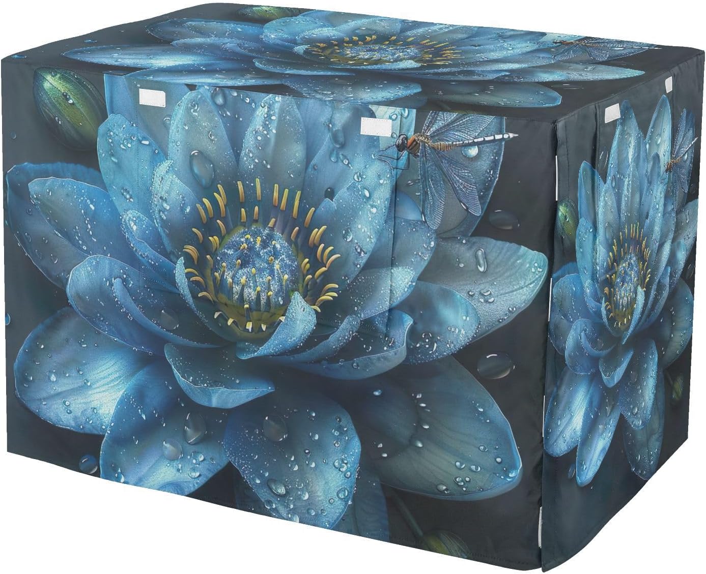 Blue Water Lily Flower Dog Crate Cover Fixed Buckle at Bottom, Crate Cover for Pet Owners, X-Large