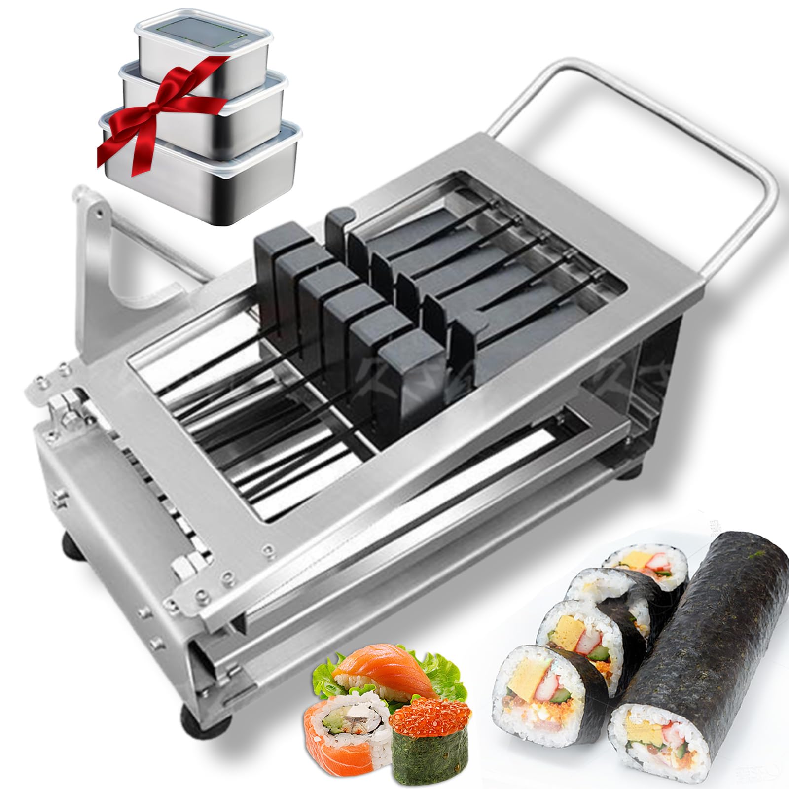 Manueller Sushi-Rollschneider, Edelstahlschneider für 190-mm-Rollen, schneidet bis zu 10 Rollen auf einmal, perfekt für Restaurants und Heimküchen