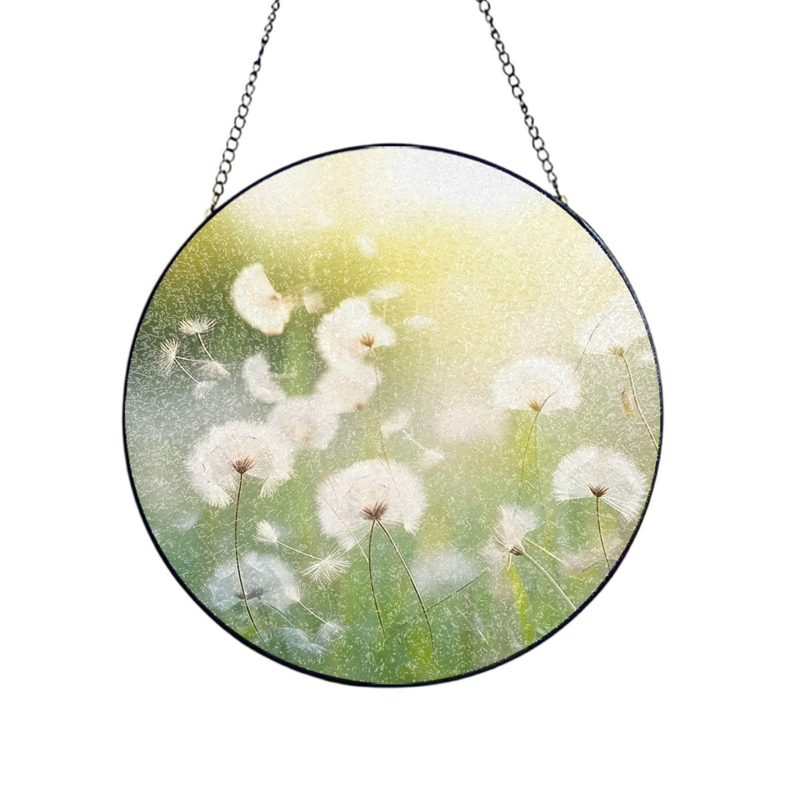 Phayah Dandelions Print Stained Glass Window Hanging Sun Catchers Decoration Mother'S Day Birthday Gifts For Home Garden Porch 4in（10cm）
