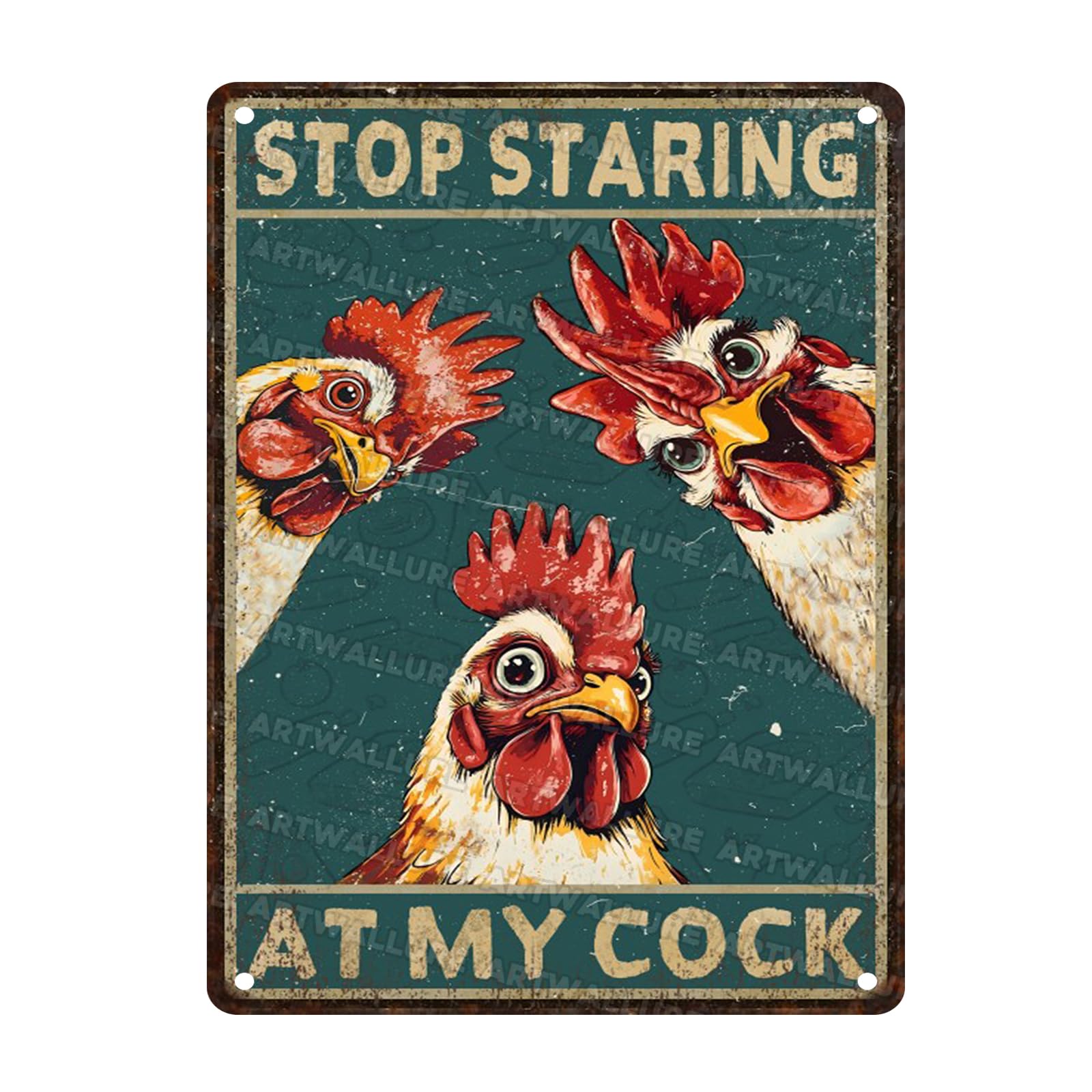 Funny Chicken Vintage Tin Sign Stop Staring My Cock Metal Tin Sign for Farm Chicken Coop Farmhouse Kitchen Vintage Wall Decor 12x16inch