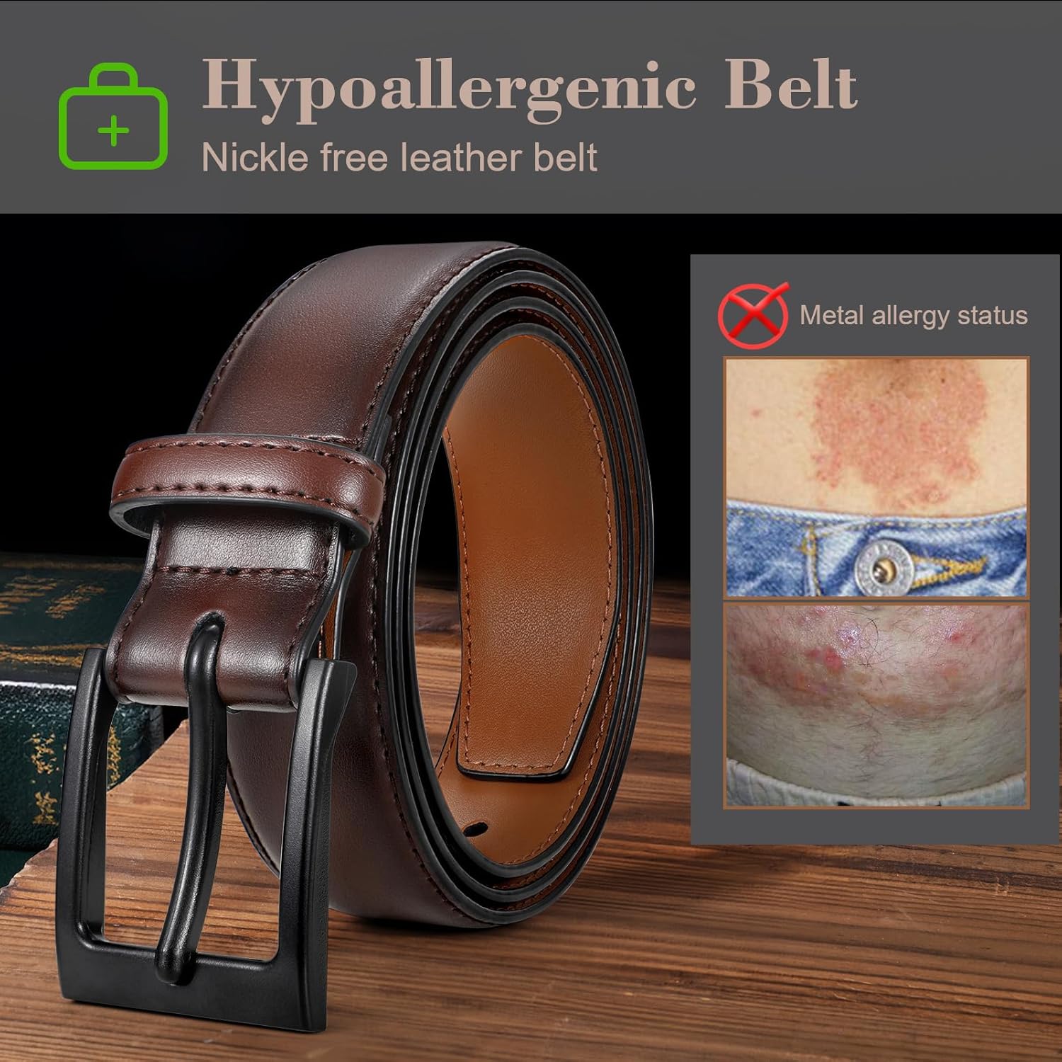 XZQTIVE TSA Belt For Men Metal Free Dress Belts Hypoallergenic Leather Belt With Black Buckle Nickle Free - Image 5