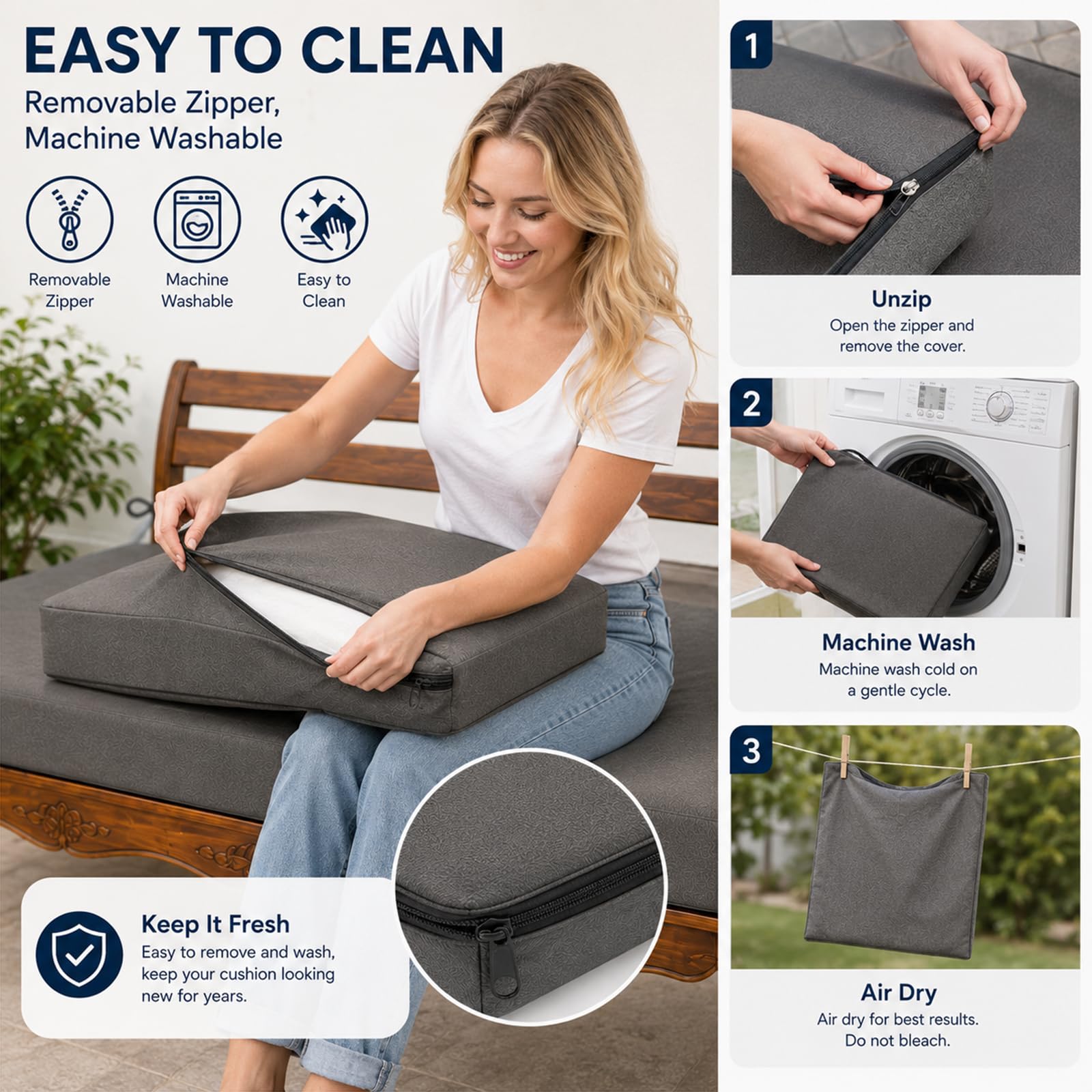 Cuscino per Panchina da Esterno, Cuscini per Divano Esterno Giardino in Memory Foam Impermeabile, Seduta Spessa per Altalena e Veranda, Sfoderabile,Cachi,60x40x5cm