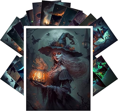 PIXILUV Postales vintage (24 piezas de 4 x 6 pulgadas cada una) de brujas malvadas, postales vintage de Halloween, libro de suspenso, ilustraciones,