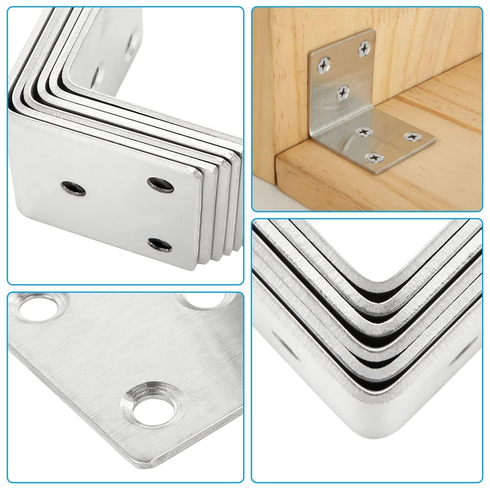 ASelected 40 Pezzi Squadrette Staffe Angolari per Mensole 40x40mm Inox | Per Legno, Angolari Metallo per Legno e Supporti a L in Acciaio Inox per mobili, ripiani e casa