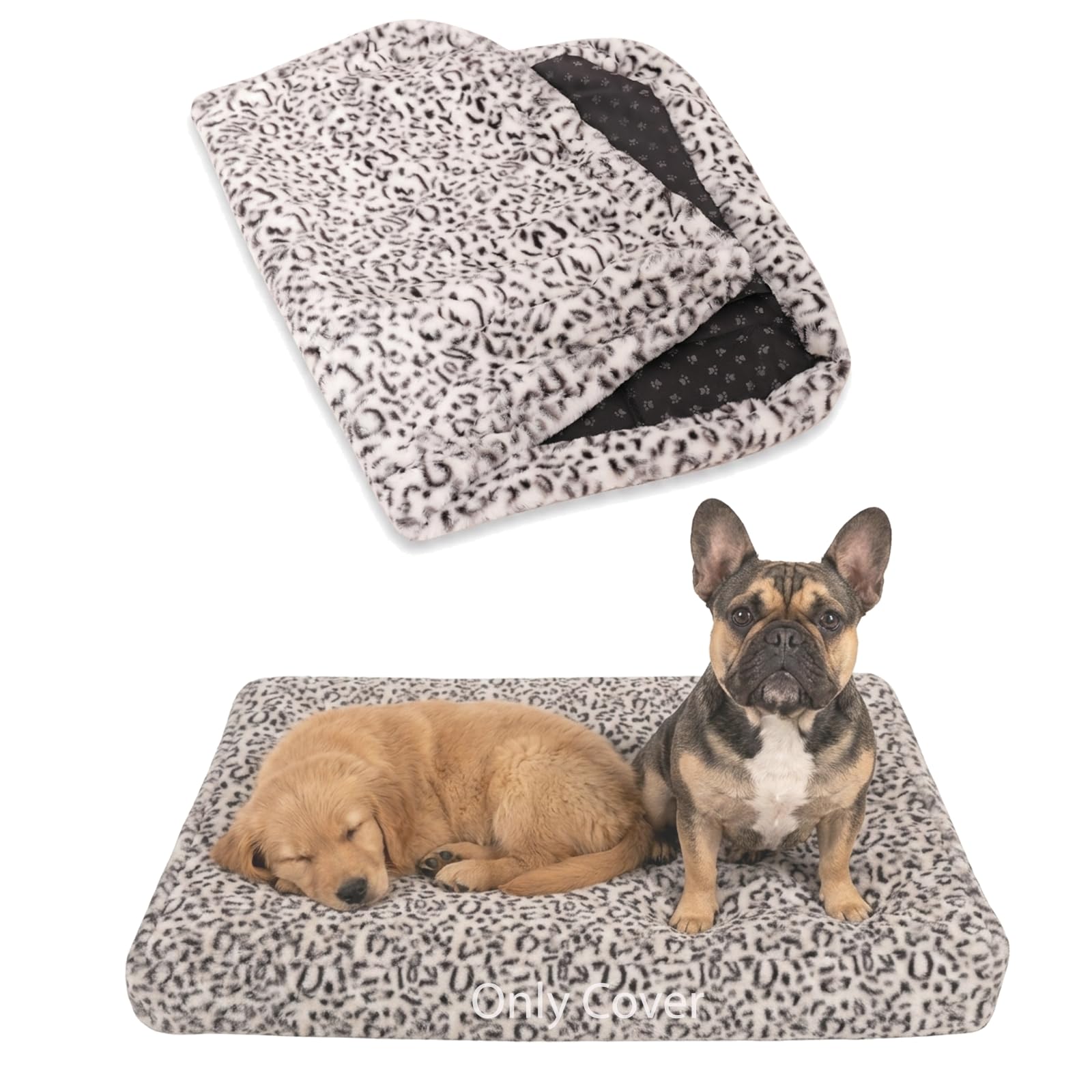 Faux Fur Dog Bed Covers – Ultra Soft Rose Velvet, Removable &amp; Washable, Cozy &amp; Durable,Large Pet Bed Cover Only (No Filling) – Gray, (Leopard Print Black-White, Small(30.0" L x 20.0" W x 4.0" Th))