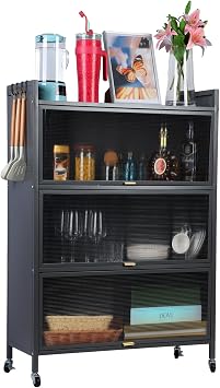 4 Tier Kitchen Storage Cabinet, Kitchen Bakers Rack with Visible Doors, Standing Kitchen Shelf, Kitchen Appliance Cabinet, Microwave Cabinet for Kitchen Hutch, Large Kitchen Cabinet for Dishes, Pots
