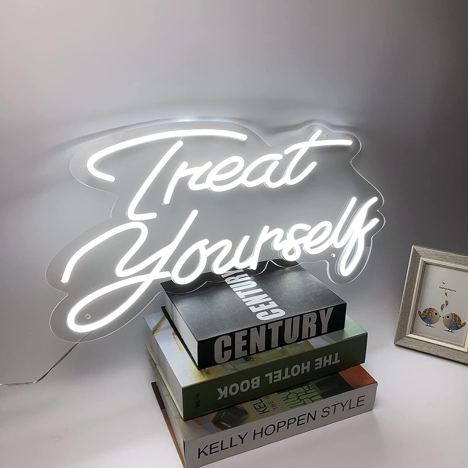 Znak neonowy LED Rozkoszuj się Neonami, Wystrój pokoju imprezowego Zasilane przez USB Białe neony LED, Wiszące na ścianie lampki nocne Szyld, 42X15cm