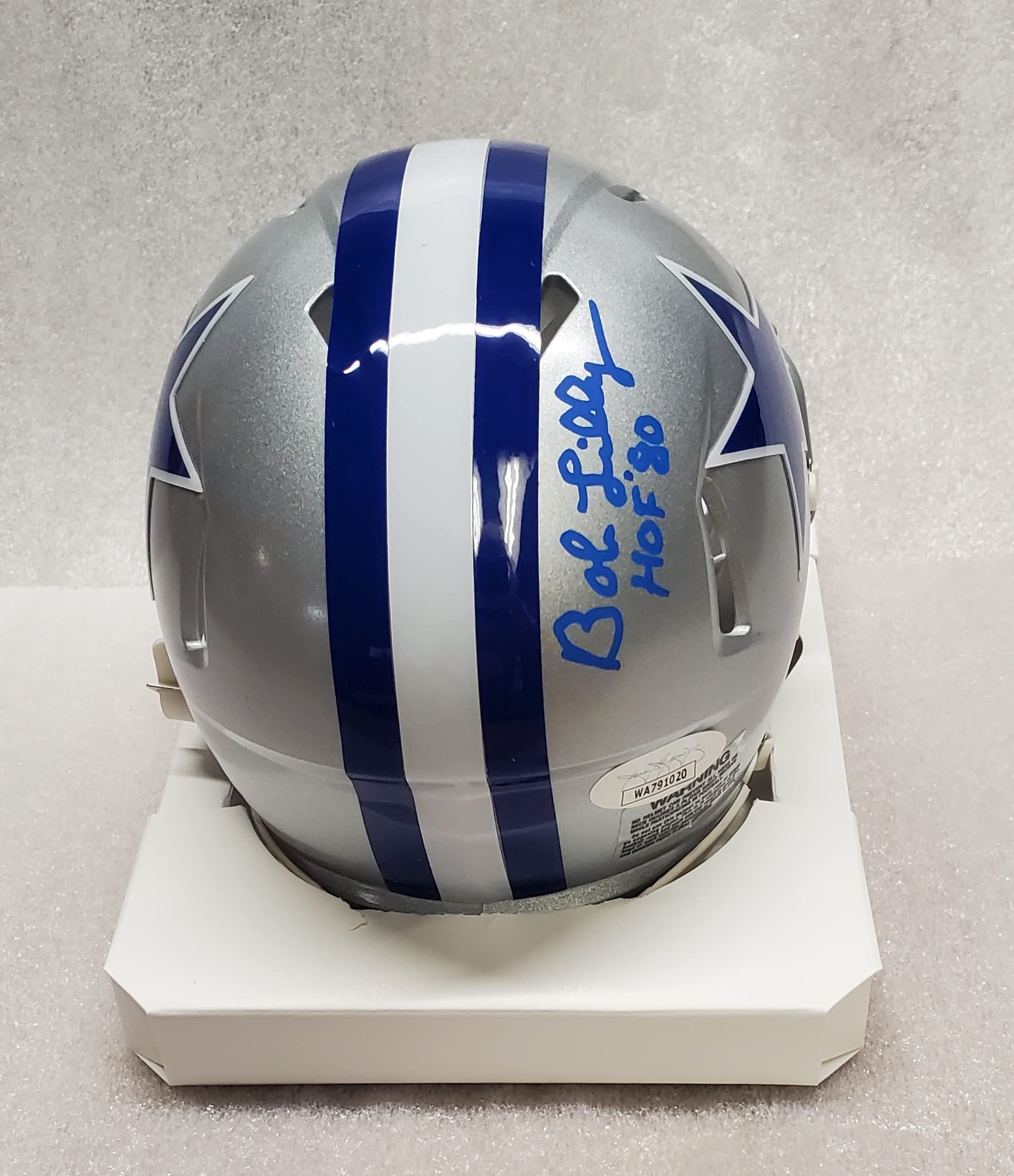 dallas cowboys football helmet signed by bob lilly Dallas Cowboys Legend Bob Lilly Autographed Cowboys Mini Helmet With The  'HOF 80' Inscription. JSA Certified at Amazon's Sports Collectibles Store