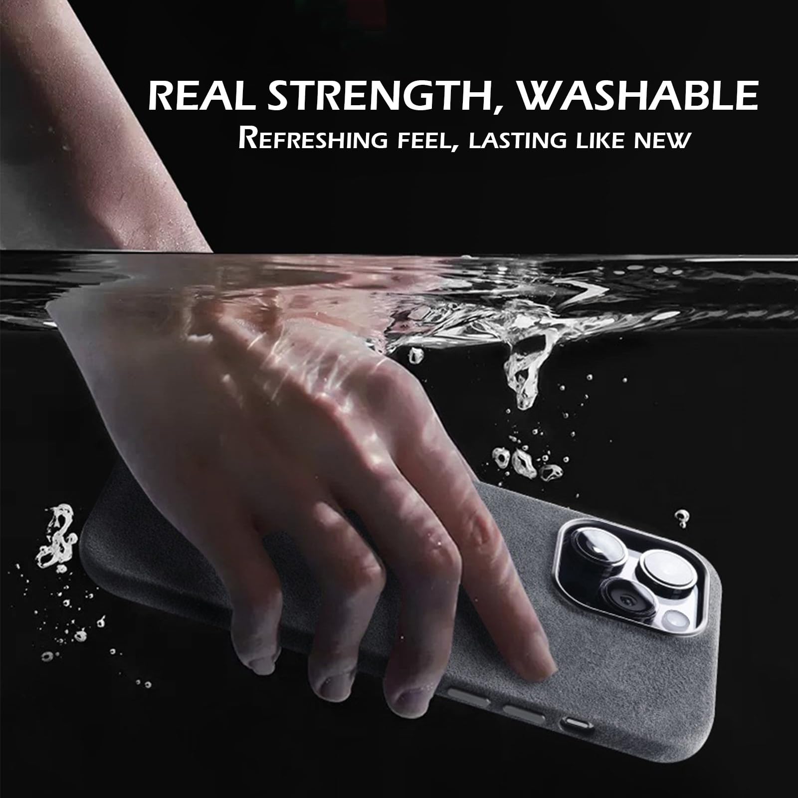 Alcantara Wildleder-Schutzhülle für iPhone 16 Pro Max/16 Pro/16 Plus/16, kompatibel mit MagSafe aus echtem italienischem Wildleder, handgefertigt, ultradünn, rutschfest, kratzfest (Grau, 16 Pro Max)