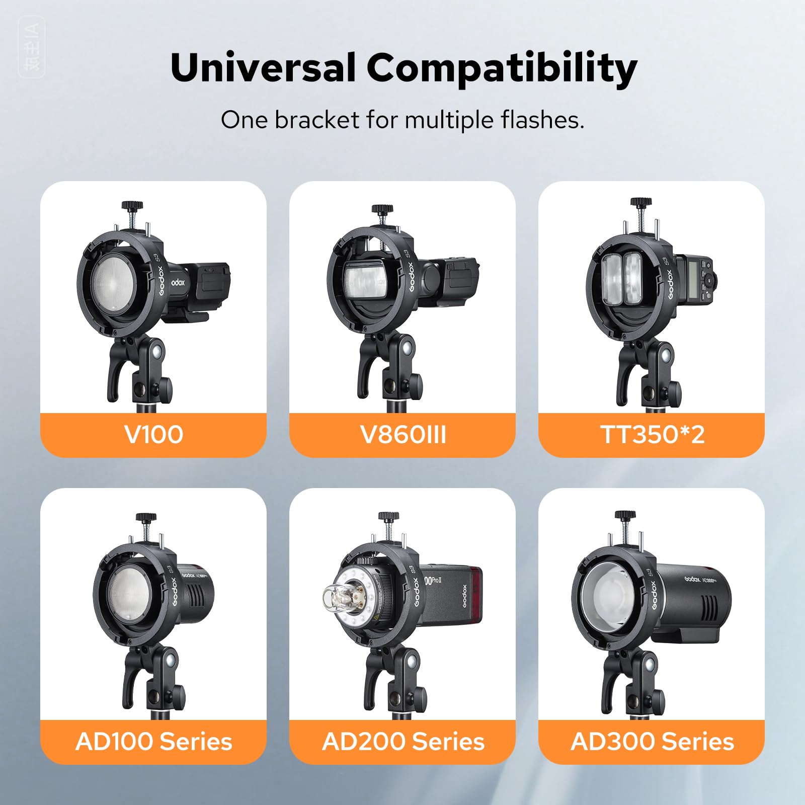 Godox S3 Support Bowens Monture, Bracket Bowens de Flash pour Godox V1, V1Pro, V480, V860III, TT685II, TT600, TT350, AD200 Pro, Support de Flash