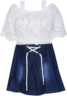 BENKILS Baby Girl's Denim Skirt Top Dresses White and Blue Price In India