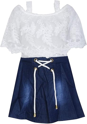 BENKILS Baby Girl's Denim Skirt Top Dresses White and Blue