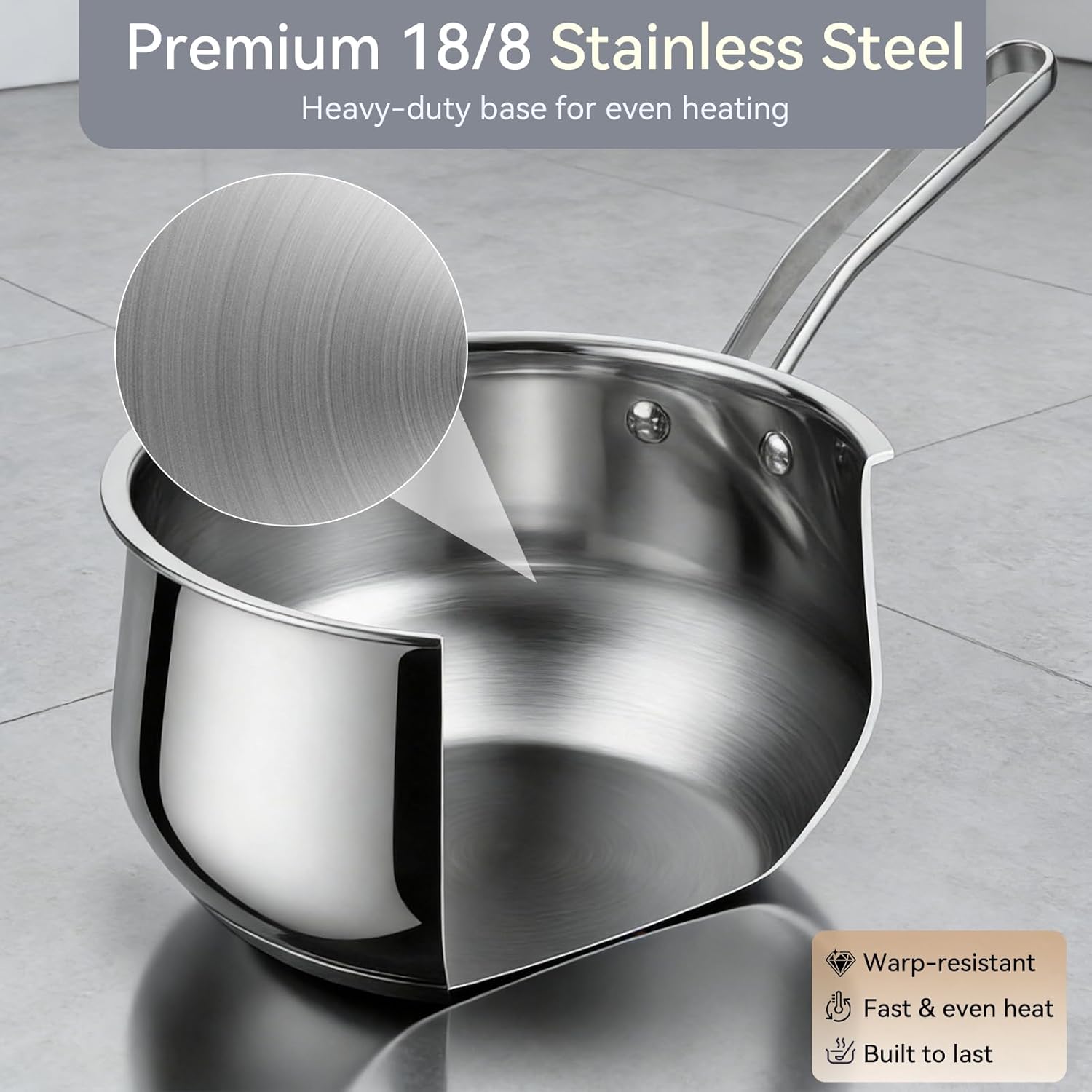 2.5QT Stainless Steel Saucepan with Steamer Basket and Glass Lid, 18/8 Food Grade Small Soup Pot with Steamer Insert, Induction Compatible, Heavy Duty Multi-Purpose Pot for Cooking & Steaming