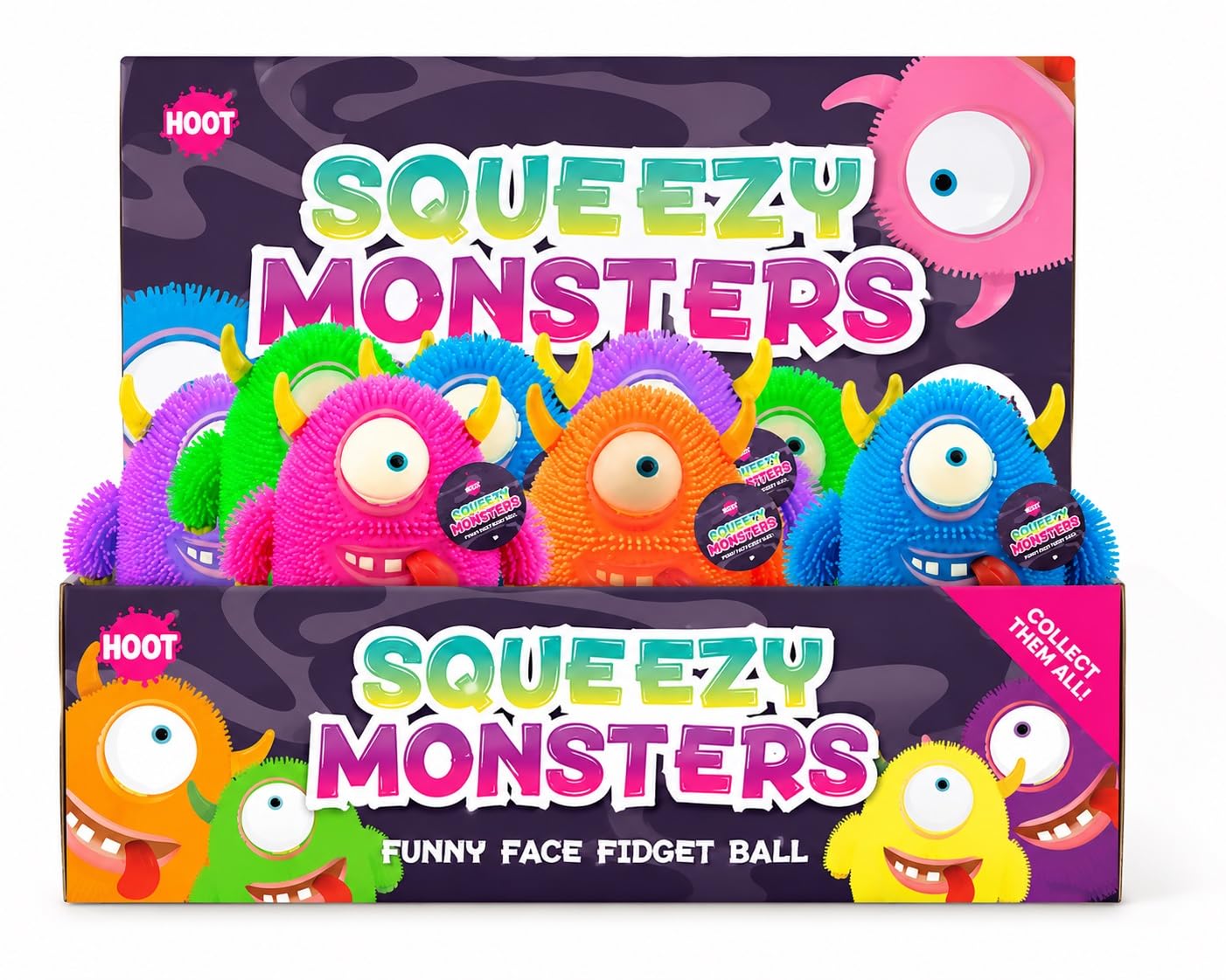 Hoot Monster Squish Toy for Ages 3+, Assorted Colours Pink, Blue, Purple, Orange and Green, TPR