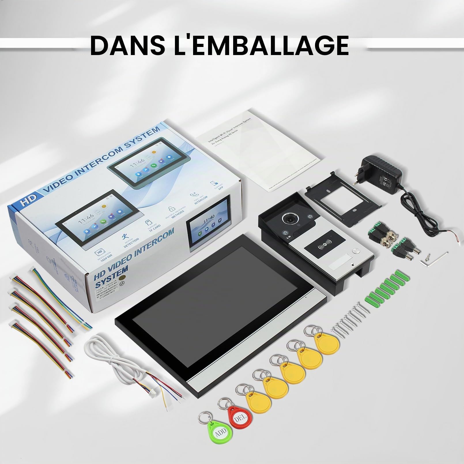 Interphone Vidéo WiFi Tuya 10 Pouces 1080P, Appareil Interphone Filaire 4 Fils avec Caméra Extérieure IP65, Écran Tactile, Déverrouillage par App/Carte, Détection de Mouvement
