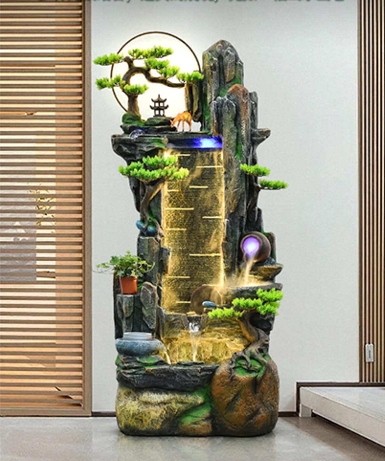 Stunning 6.4 ft Cement Standing Fountain with Cascading Waterfall Design | Indoor and Outdoor use | Rain and UV Resistant(Large)