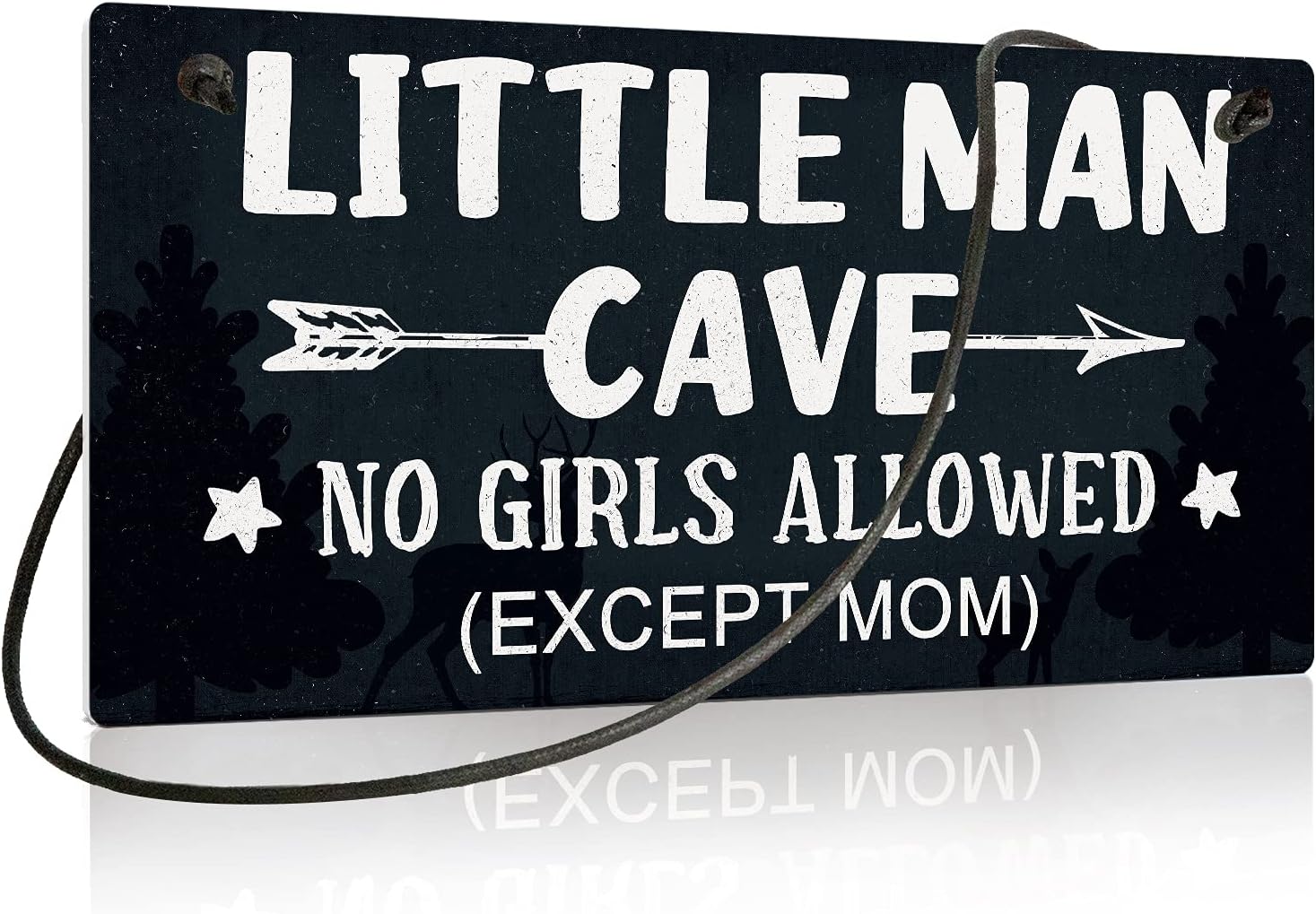 Little Man Cave Sign, Boys Room Wall Decor for Kids, Toddler Boys, Baby, 10x5 Inches PVC Hanging Plaque Gift (No Girls Allowed Except Mom - 2)