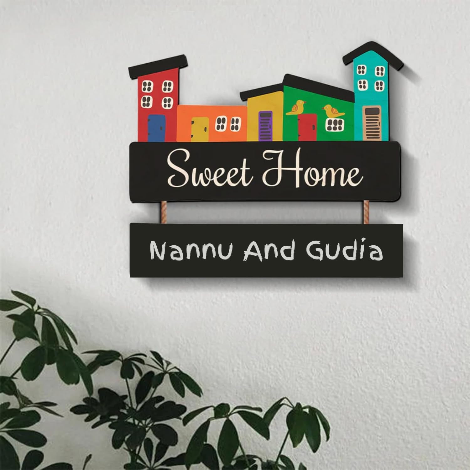 Webelkart Premium personalized Hut Style Name Plate For Home Entrance outdoor, Wooden Hanging House name Plate - 14 x 12 inches-image-10