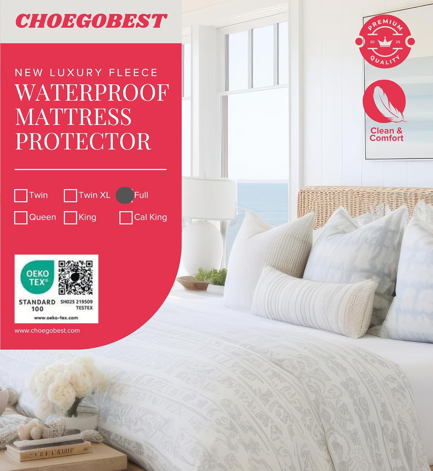 Full Waterproof Mattress Protector, Soft Fleece Mattress Cover Gray, Noiseless Breathable Bed Protector, Deep Pocket Fitted Mattress Pad Cover for Full Size Bed