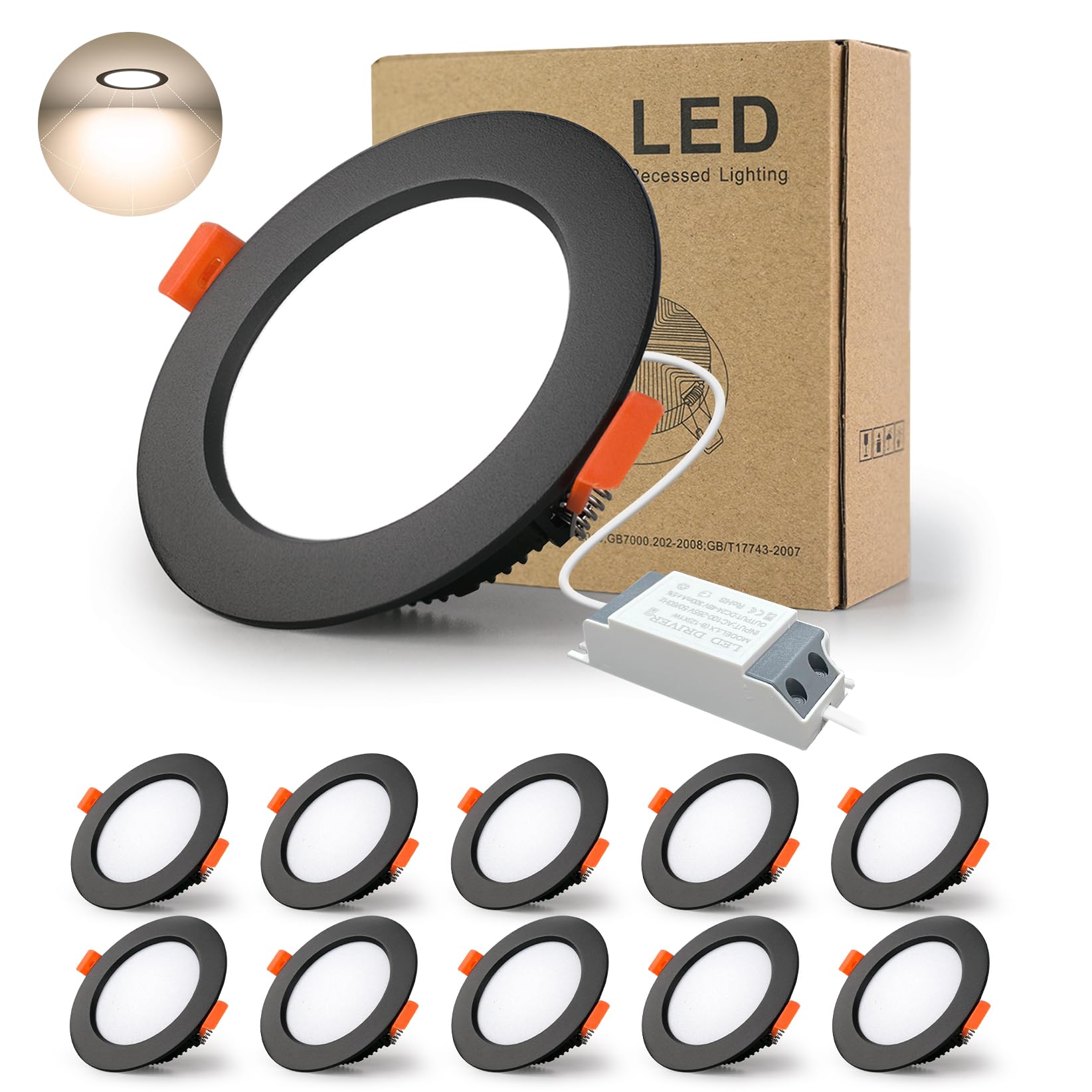 BAGZY 10 Faretti Led da Incasso Nero, 7W 700 Lumen,Luci Ultrasottili da Soffitto e per l’illuminazione da Interno,Bianco Naturale 4000K,foro incasso Ø80-90mm,AC 220-240V,per Camera da Letto Bagno