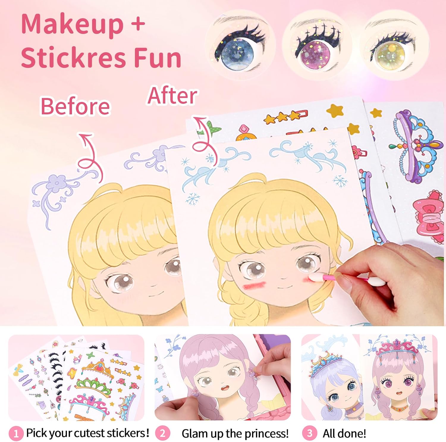 Art Craft Activity for Kids, Princess Fashion Sticker Book, Foil Art Kit, Diamond Painting Kits, Dress up DIY Art Kit for Kids, Mess-Free Toddler Arts and Crafts Supplies for Girls & Boys Ages 5+