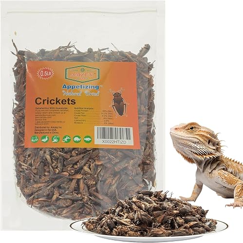 Amzey Freeze Dried Crickets 8oz Resealable Bag, High Protein Food for Bearded Dragons, Birds, Chickens and Fish