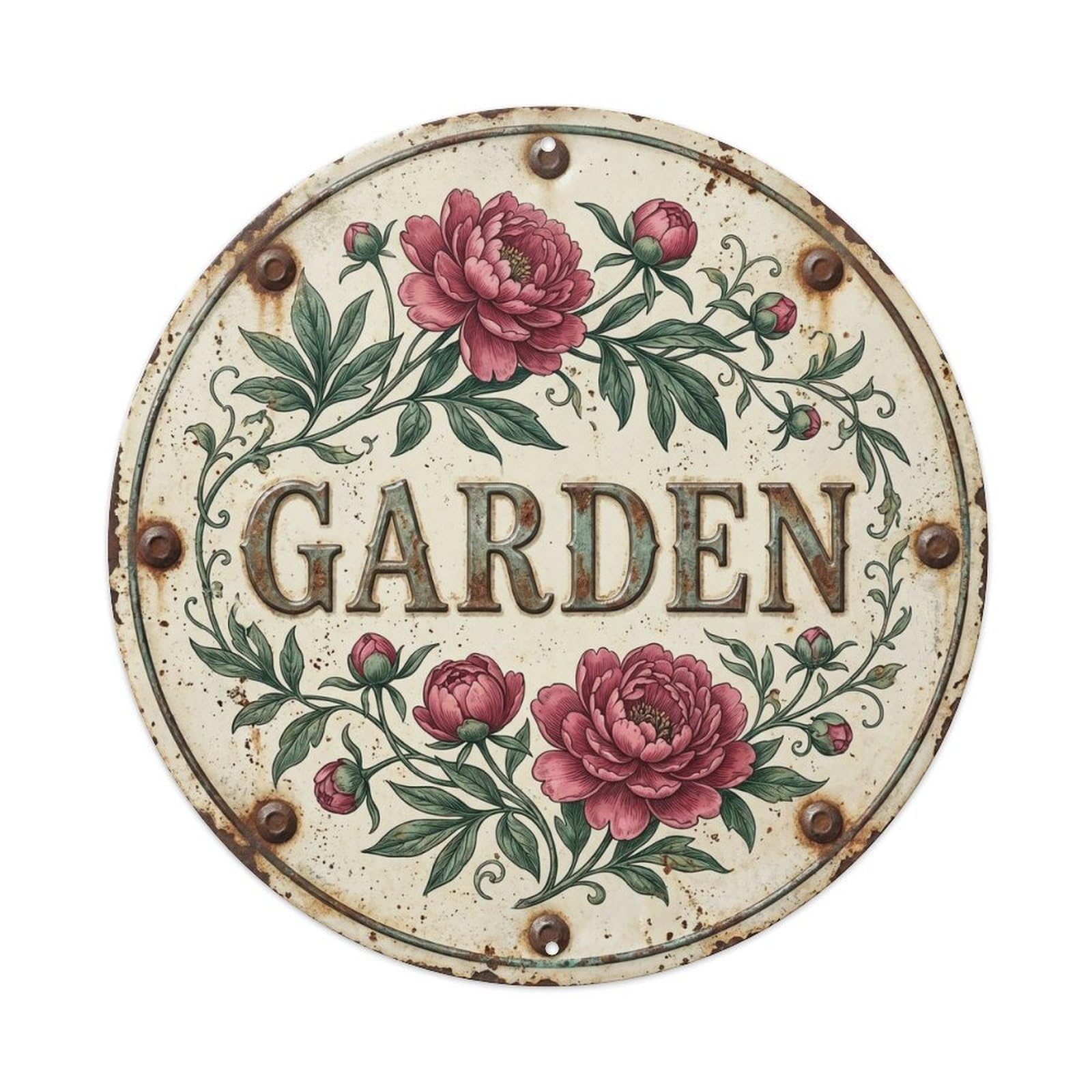 Peony Garden Botanical Floral Outdoor Label Metal Tin Sign