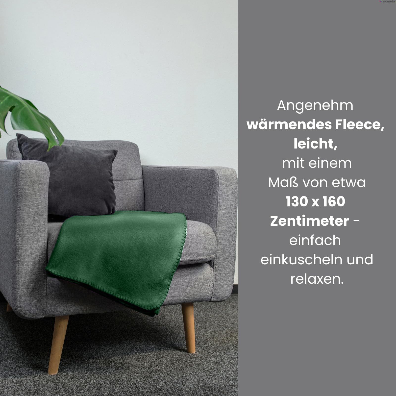 wometo Lot de 10 couvertures polaires oekoTex - 130 x 160 cm - Poids : environ 400 g - Avec bordure anti-boulochage et bordure - Vert foncé