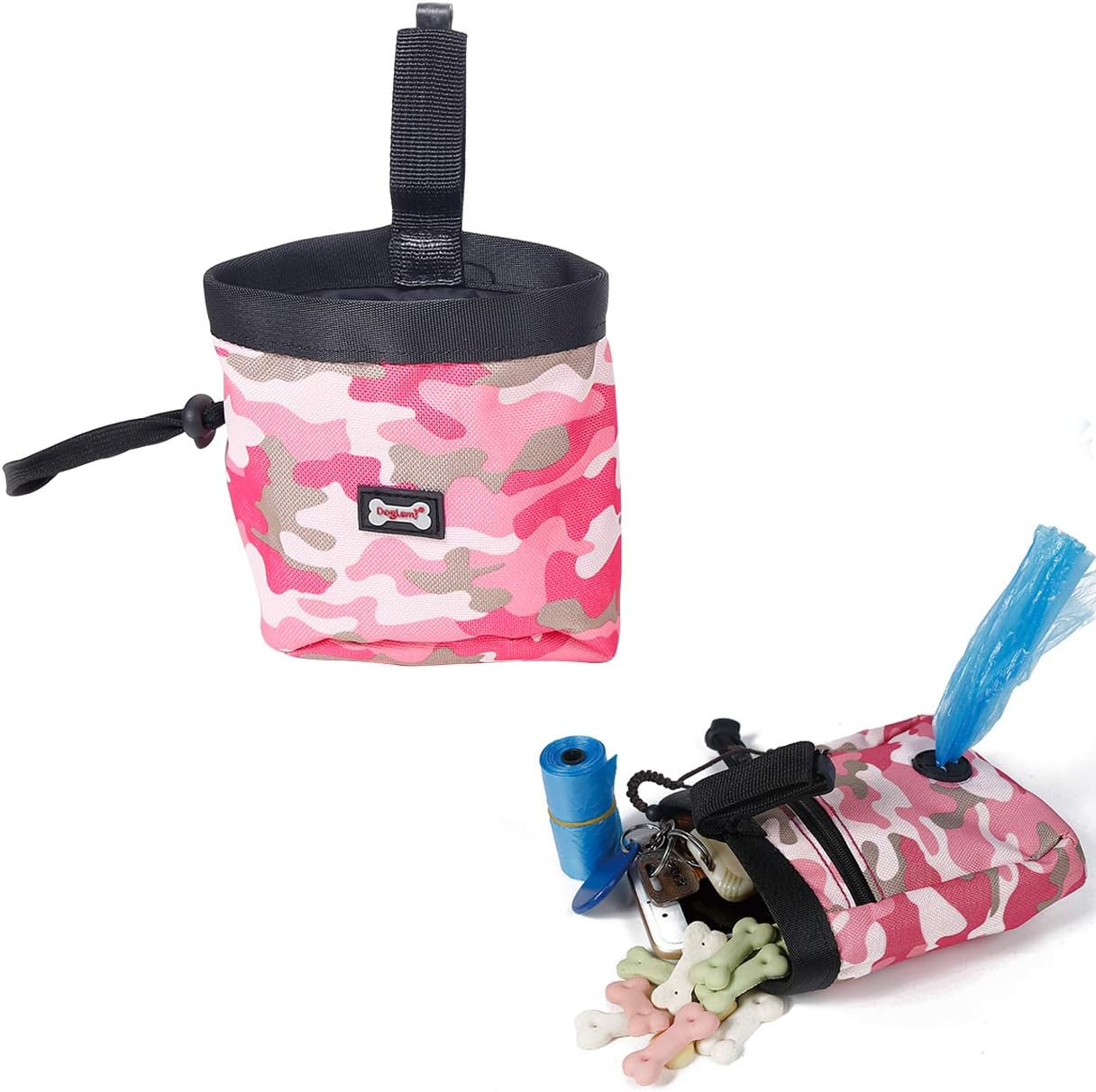 RC GearPro Pet Training Bag Dog Snacks Pocket, Waterproof Outdoor Travel Puppy Feed Pouch, Carry Treats Toys Poop Bag Dispenser (pink)