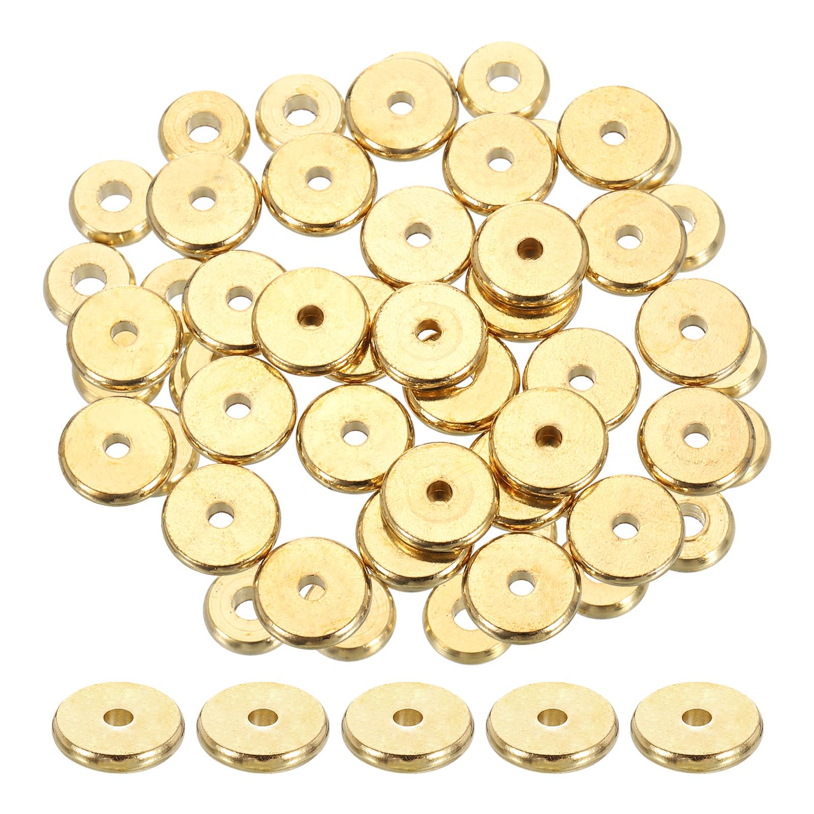 uxcell 50 Pcs Brass Spacer Beads, 10mm Flat Round Beads Metal Heishi Bead Long-Lasting Brass Rondelle Disc Spacers for Bracelet Necklace Jewelry