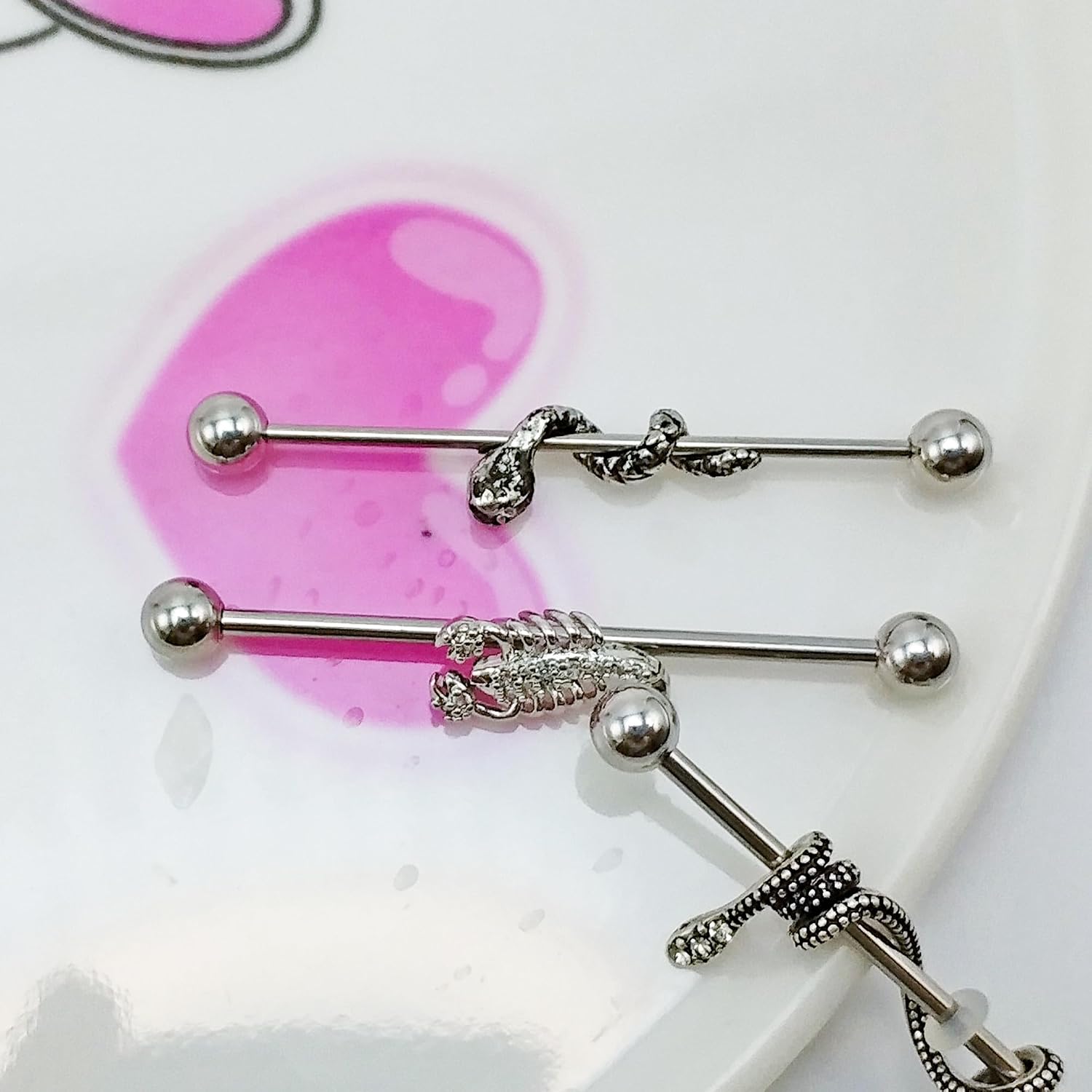 3 Pcs 14G Stainless Steel Snake Industrial Barbell Cartilage Earrings 316L 38mm Industrial Piercing Bar Body Piercing Jewelry for Women Men