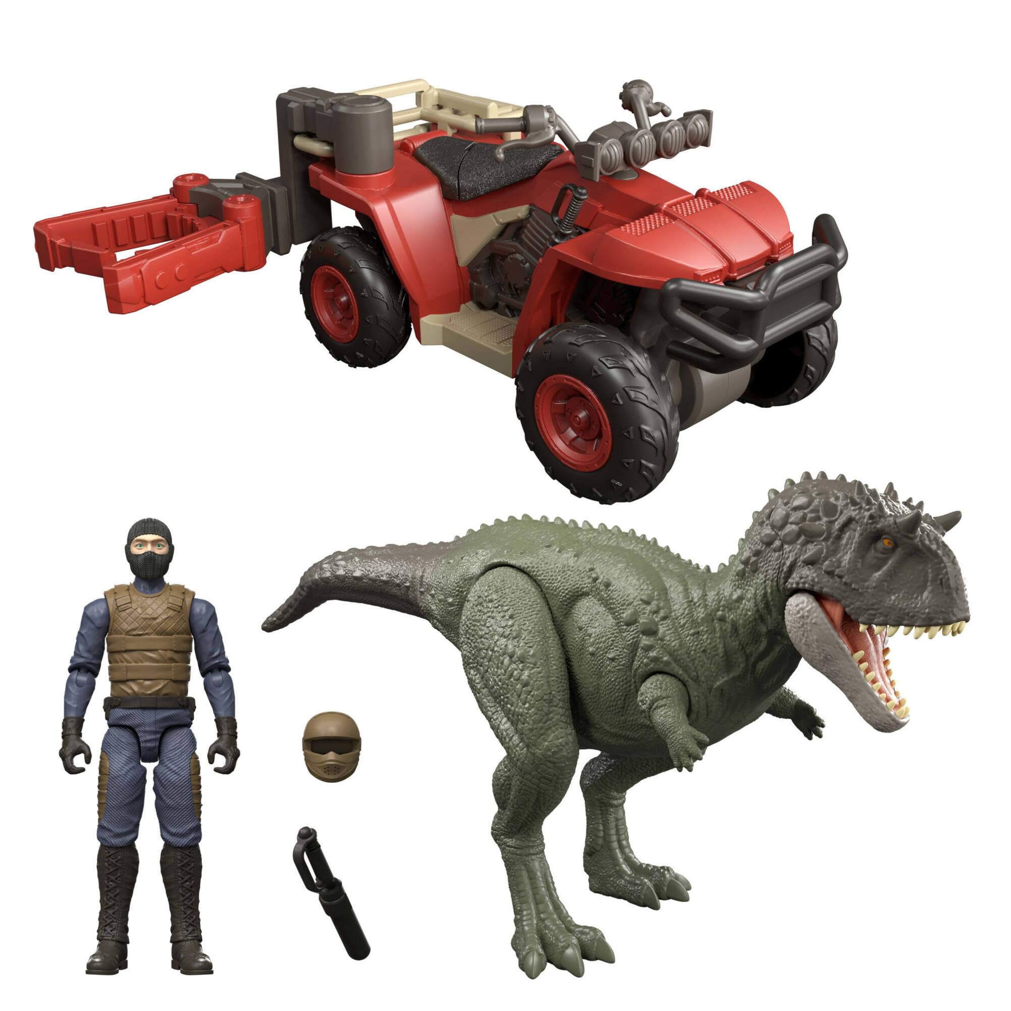 Mattel ​Jurassic World Pack with Vehicle, Human & Dinosaur Action Figure, Capture Claw ATV Pack, Catch & Launch Storytelling Features, JKG91