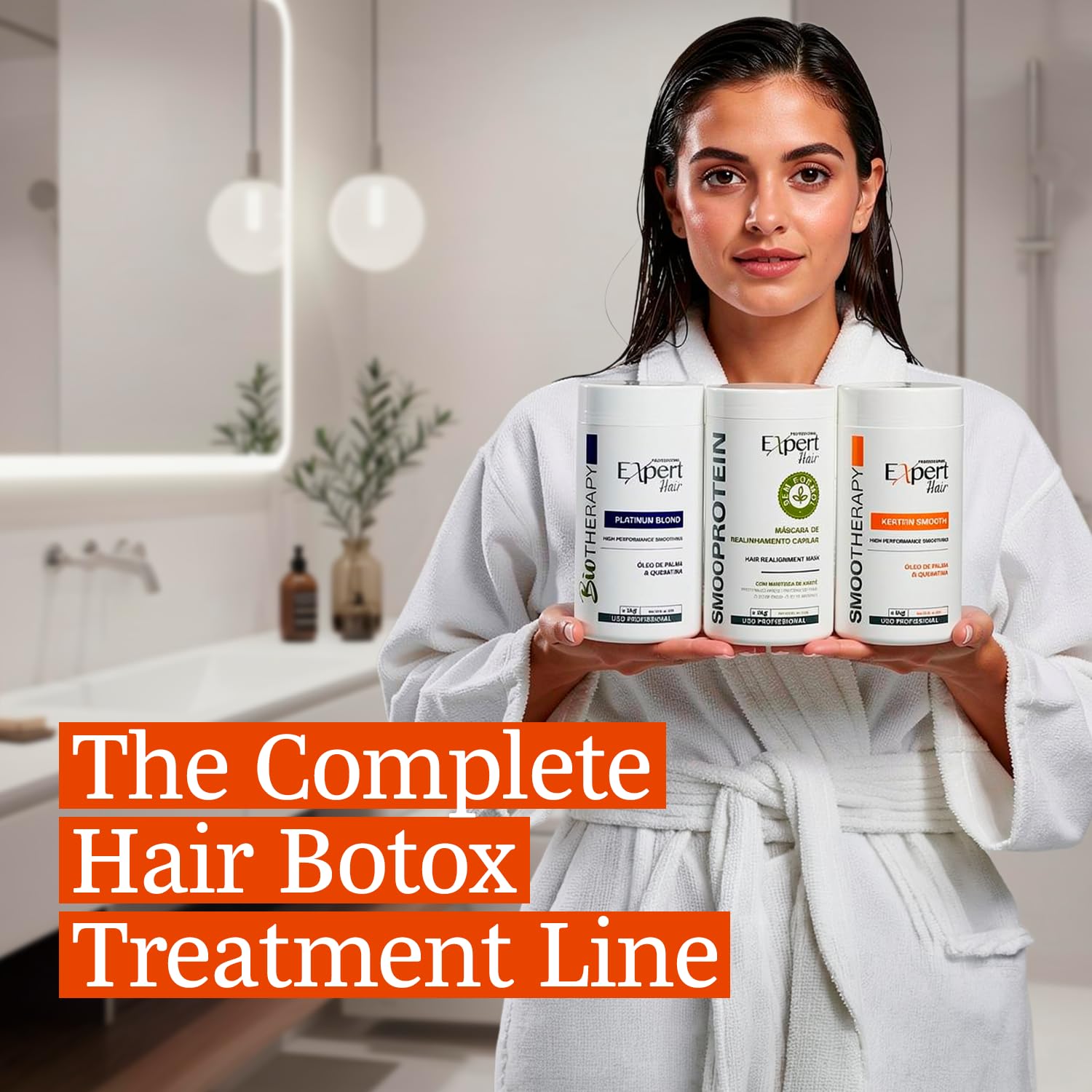 Expert Hair Keratin Smooth, Hair B-tox – Anti-Frizz, B-tox Capilar für das Haar – Thermo-Aktiv, Natürlicher Look – Keratin zum Haarglätten, Haarchirurgie für das Haar (1kg/35.3 oz.)