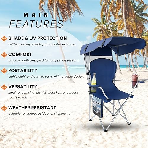 Miniatura 6 de Sillas de camping plegables portátiles con toldo para adultos, silla de playa para adultos, tela Oxford 600D duradera resistente a la intemperie,