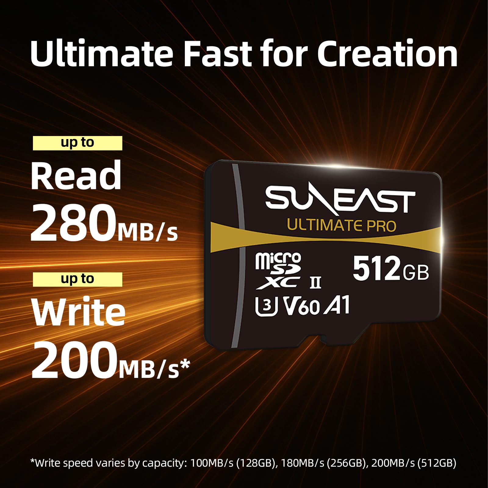 SUNEAST (Japonia) Karta pamięci 128 GB ULTIMATE PRO V60 A1 C10 UHS-II MicroSDXC Odczyt: 280 MB/s Zapis: 100 MB/s dla kamer wideo/akcji/dronów 4K