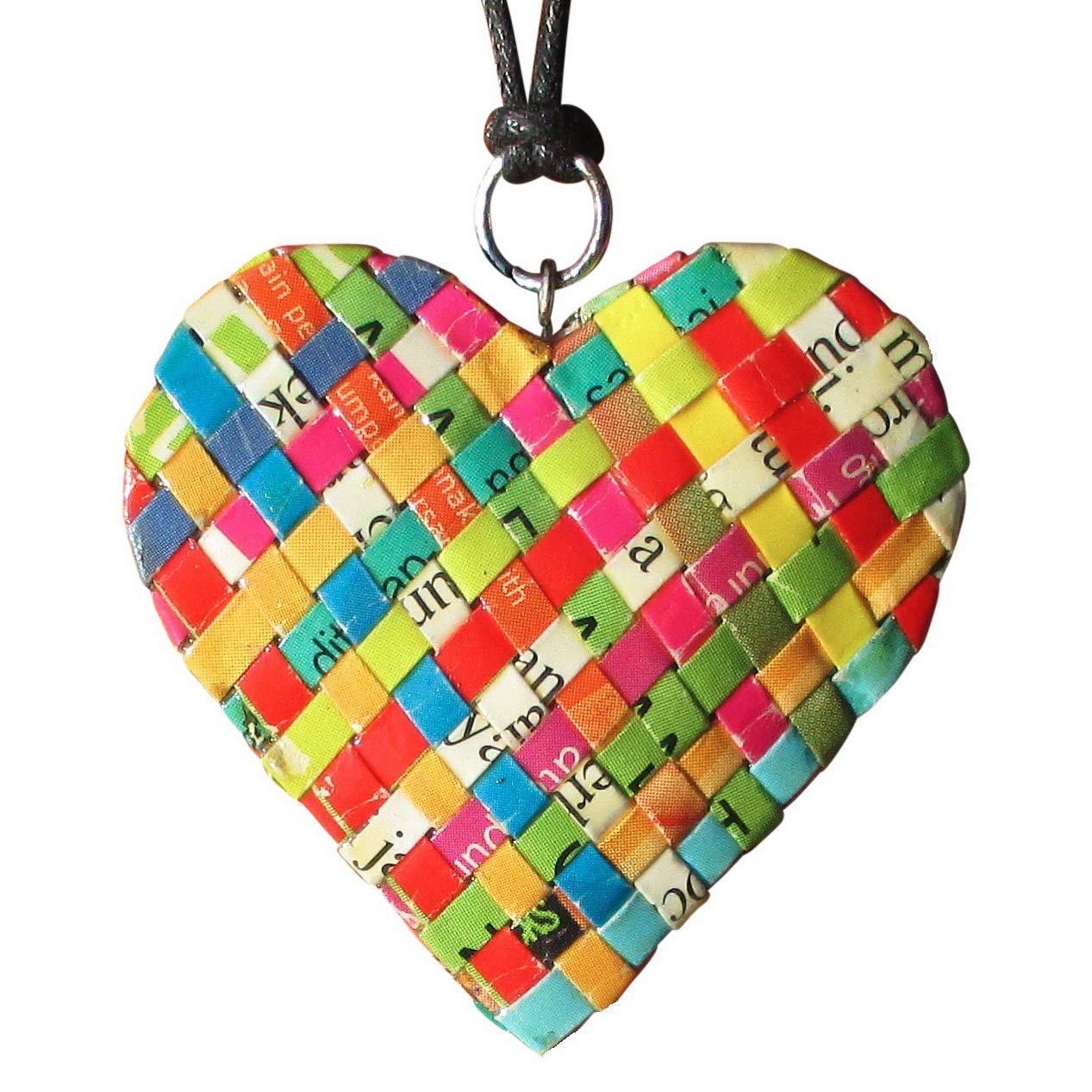Multi Color Heart Necklace Handmade From Magazine paper - Eco friendly gift art jewelry upcycle recycled gift for vegan girlfriend with love paper anniversary prime pendant unique necklaces